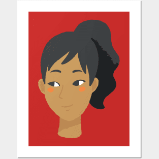 Asian woman black ponytail avatar Posters and Art